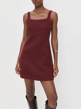 Theory Square Neck Yoke Cotton/wool Tweed Mini Dress